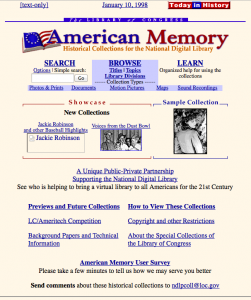 Screen capture of the American Memory home page, January 1988. From the Wayback Machine.