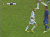 Animated GIF of Zinedine Zidane head-butting an opponent in the final game of the 2006 FIFA World Cup.