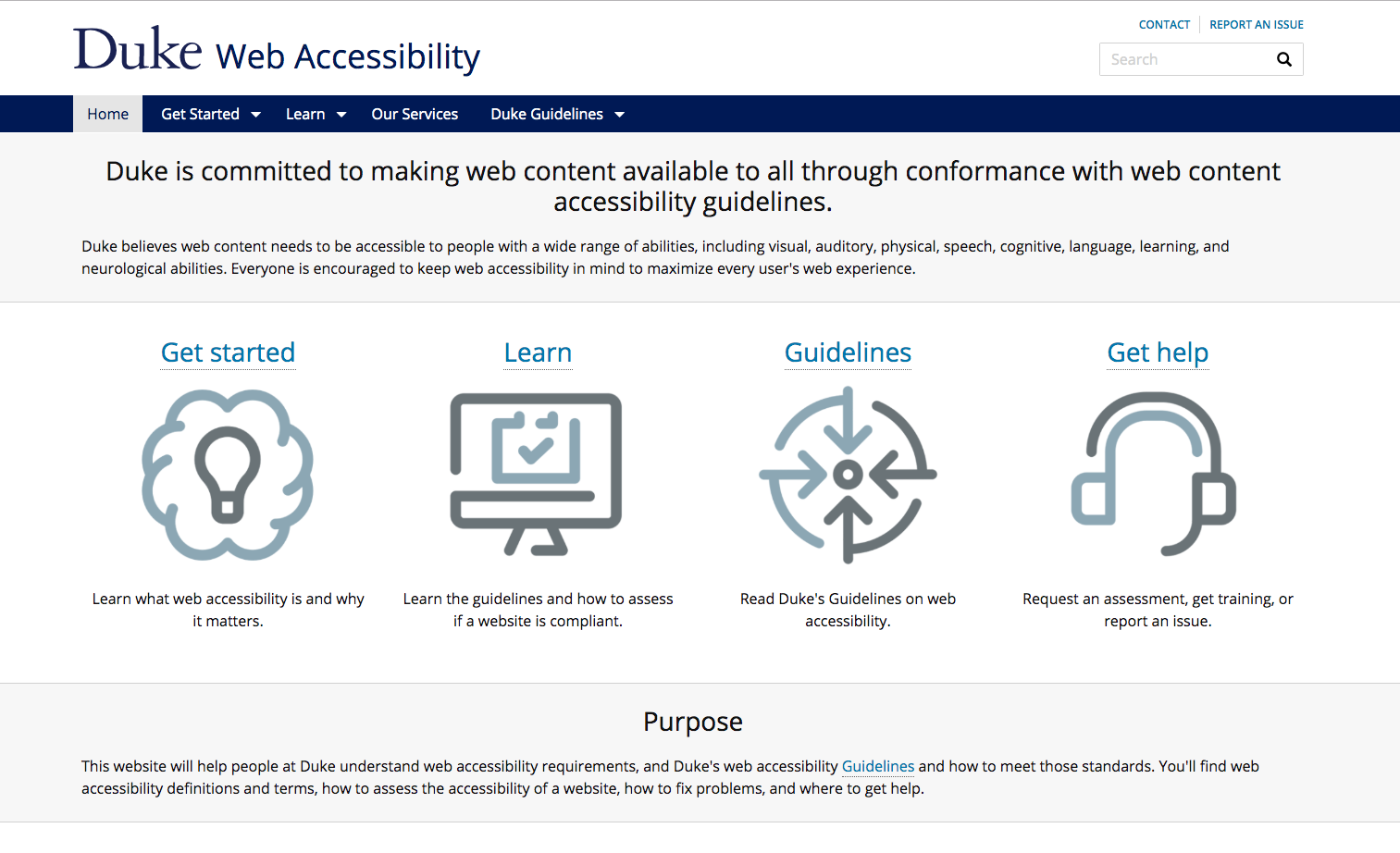 Screenshot of Duke Web Accessibility homepage