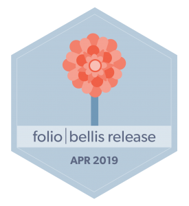 hexagon badge, image of bellis flower, words folio bellis release Apr  2019