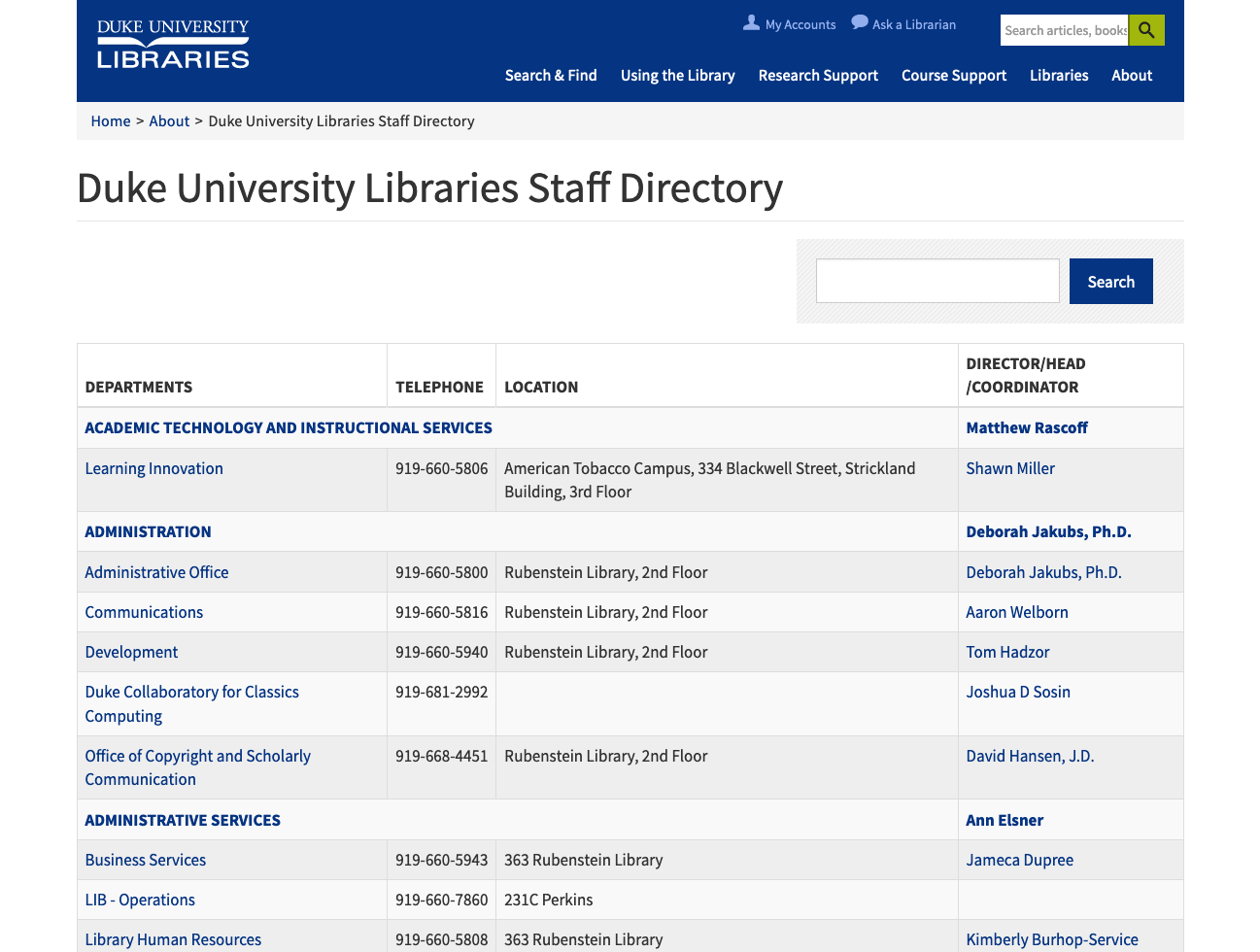 staff directory interface