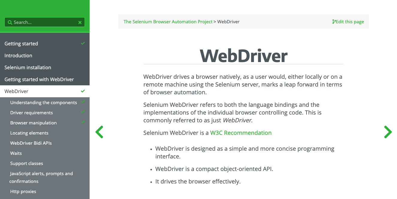 screenshot of Selenium WebDriver website