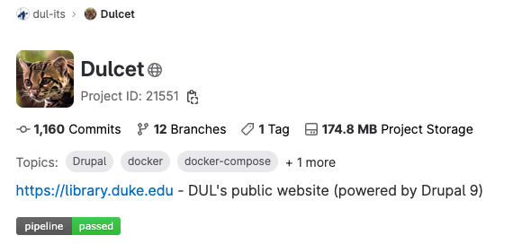 Screenshot of Duke Libraries' public website Gitlab repository