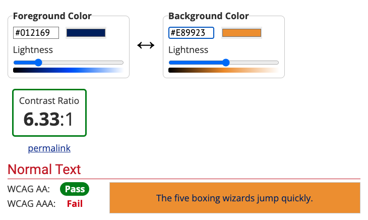 Screenshot of WebAIM color contrast checker