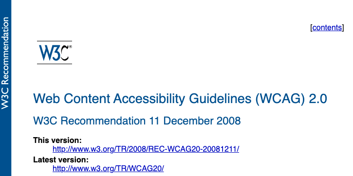 Screenshot of WCAG 2.0 standards document
