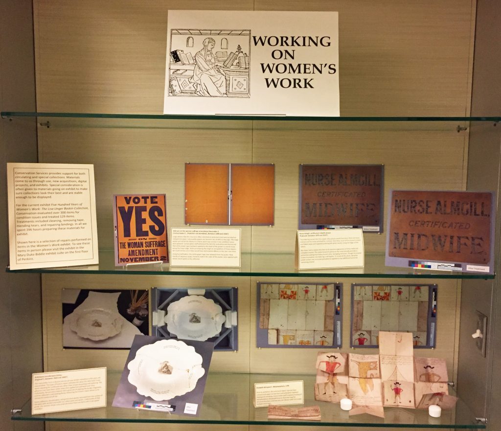 Treatment documentation on display in exhibition case