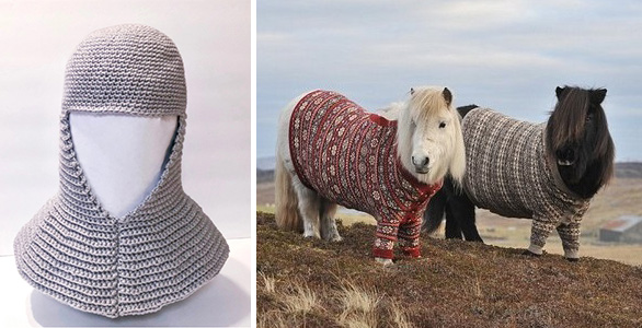 Crochet armor, horses in sweaters