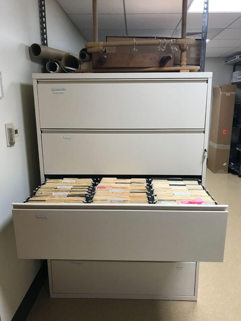 the large filing cabinet where all the conservation documentation folders are stored