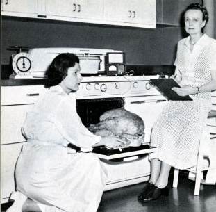 Home economists debating a turkey