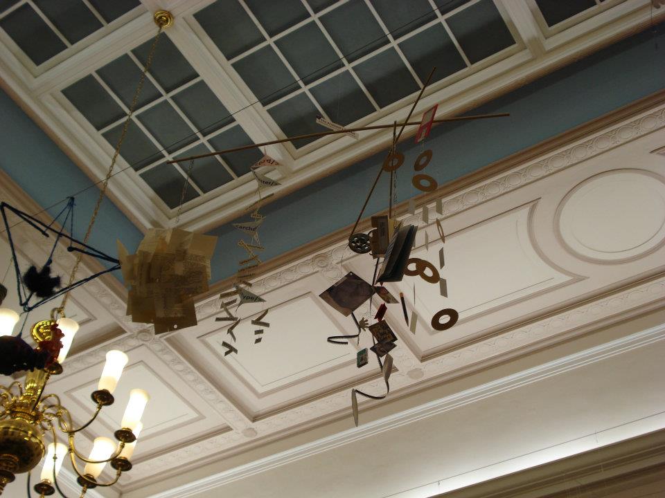 The winning mobile hanging in Lilly Library