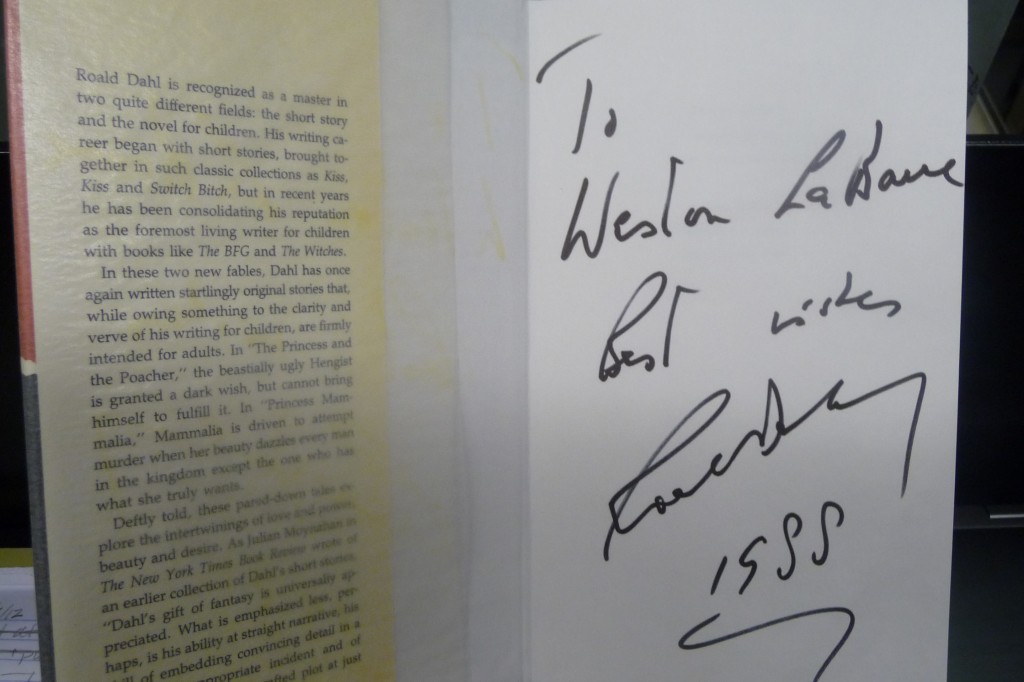 Roald Dahl's signature inside one of our books
