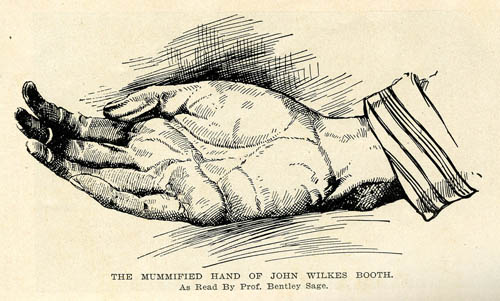Engraving of John Wilkes Booth's Mummified Hand