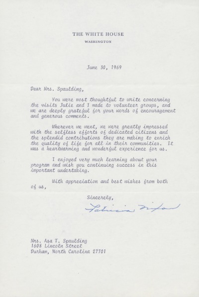 Letter, Patricia Nixon to Elna Spaulding