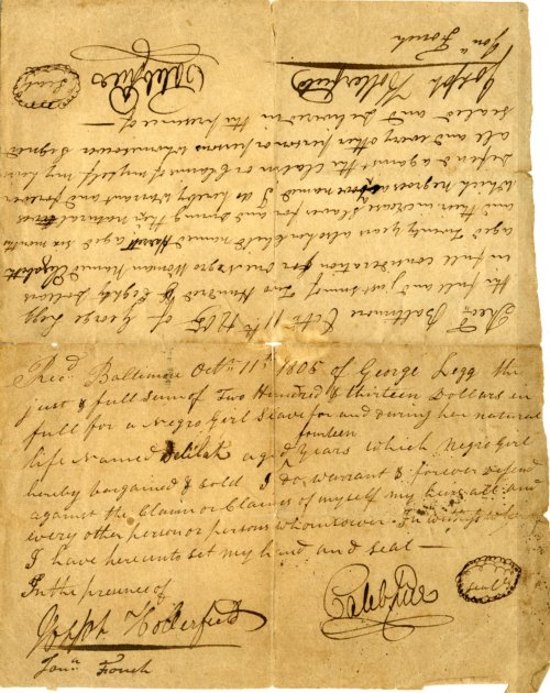 Bill of Sale, October 11, 1805