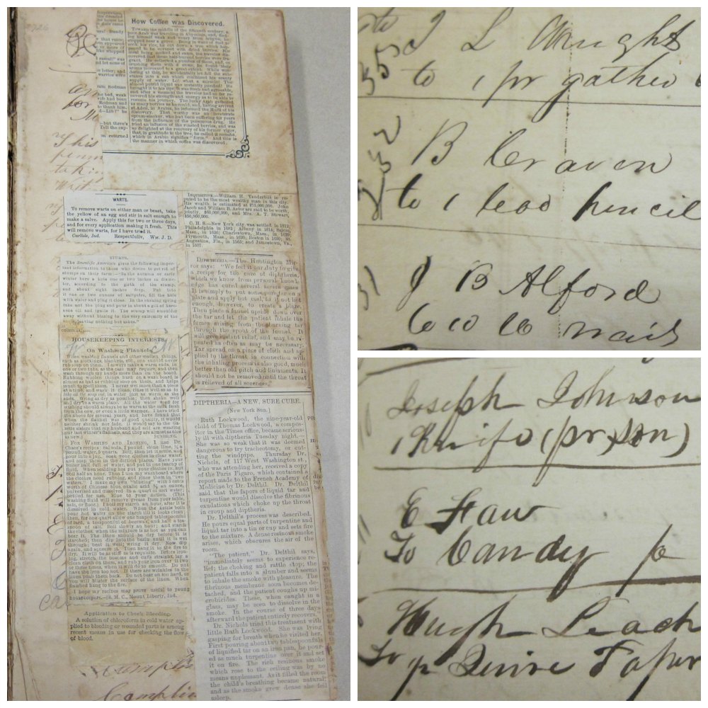 Inside the daybook, including entries mentioning Braxton Craven and Enoch Faw.