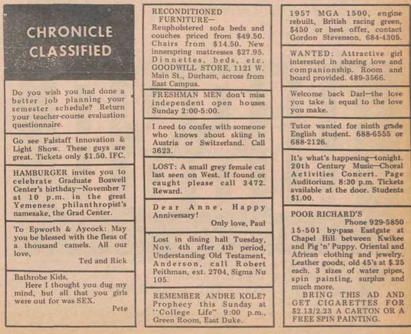 Chronicle Classifieds, November 7, 1969