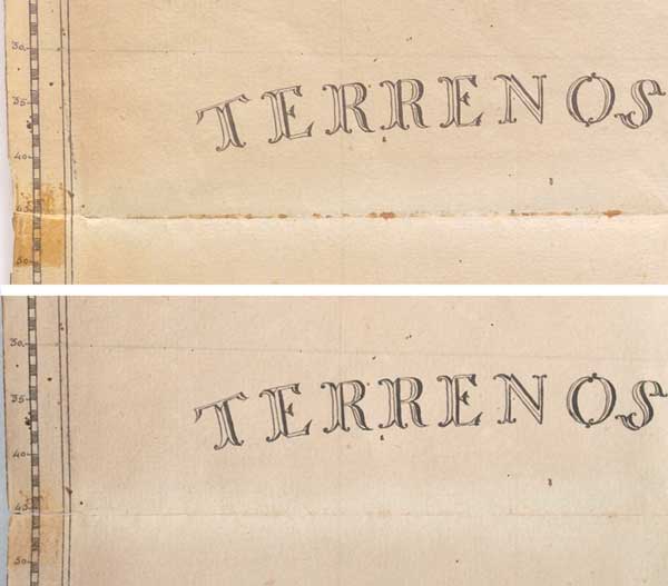 Detail of "Terrenos Incognito," Before and After Treatment