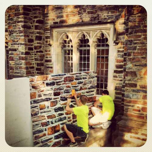 Duke Stone panels being applied. Photo by Aaron Welborn.