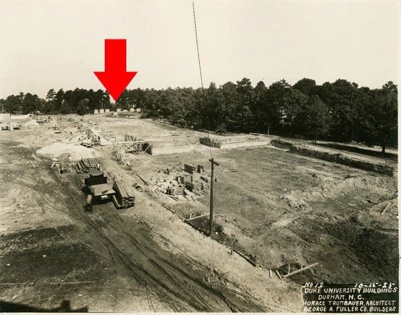 An arrow points out the location of the test walls on East Campus.