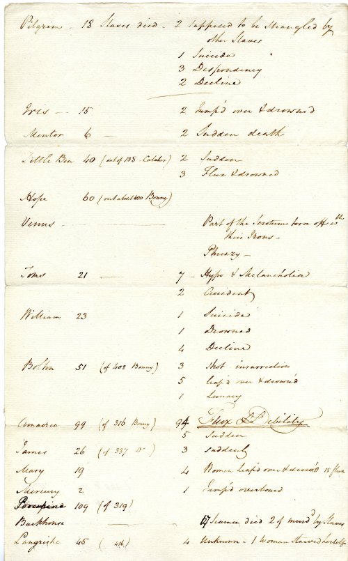  William Smith papers, 1785-1860., Box 3, Miscellaneous Papers, Printed Material “Pilgrim - 18 slaves died”