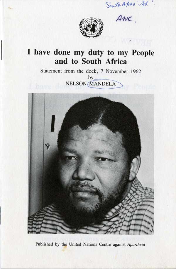 “I have done my duty to my People and South Africa,” pamphlet by Nelson Mandela, 1962, Leroy T. Walker Africa News Service Archive 
