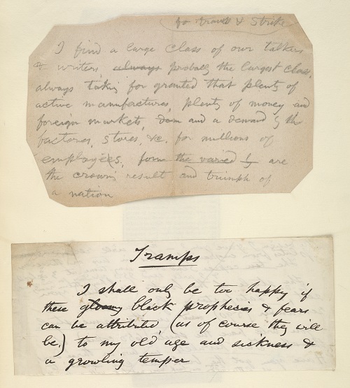 Two prose fragments from "Excerpts &c Strike & Tramp Question," Trent Collection of Whitmaniana Box II-7B.