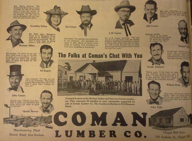 Coman Lumber Advertisement, Durham Herald-Sun, April 26, 1953.