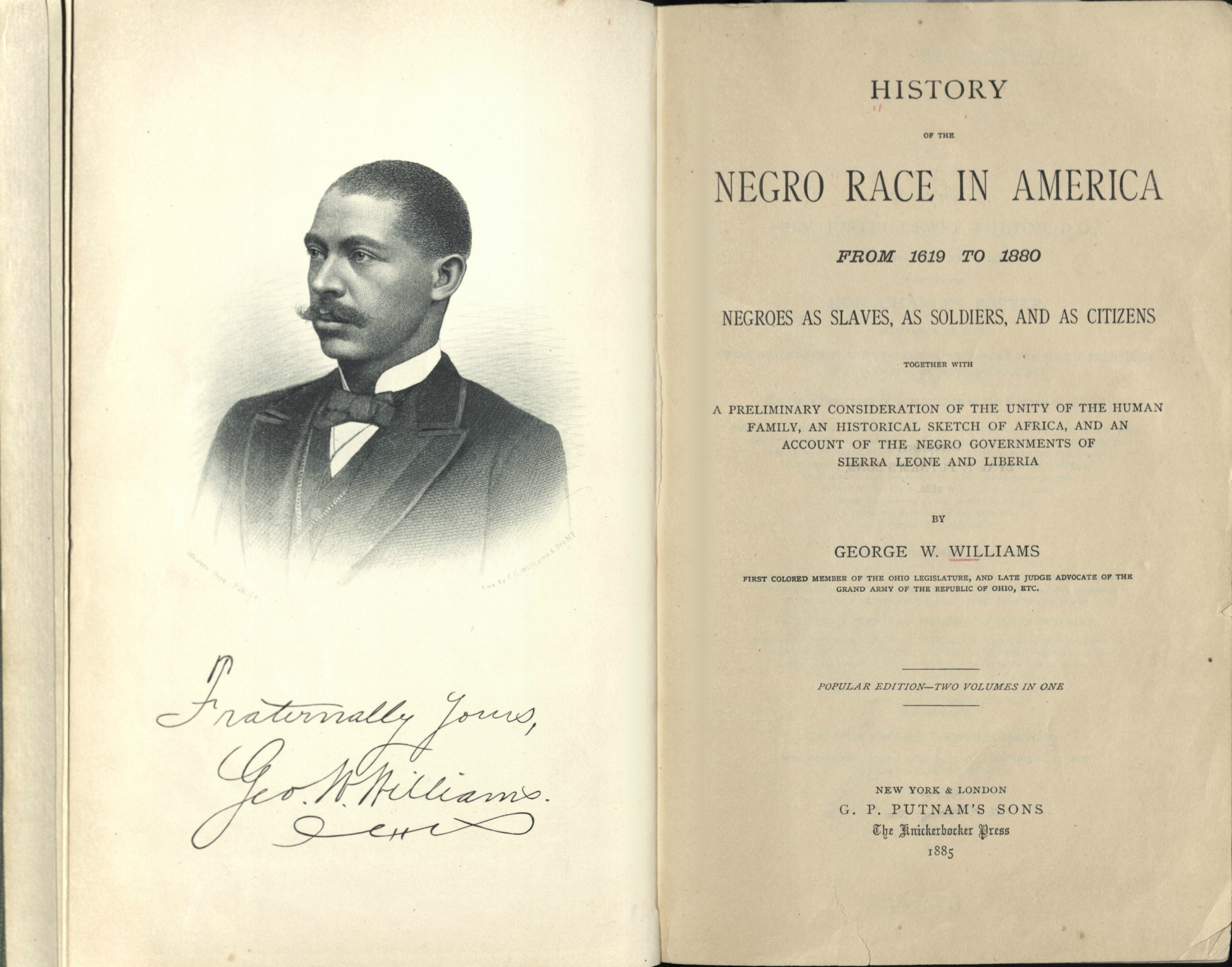 Title page, The Negro Race in America by George Washington Williams, 1885
