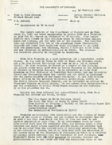 Appointment letter for John Hope Franklin to be hired by the department of history at the University of Chicago, 1963