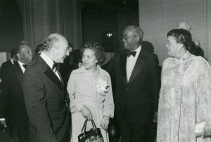 (l to r) Mayor Walter Washington, Berman, Aurelia and John Hope Franklin, and Mrs. Washington at the Washington DC reception of the Jefferson Lectures
