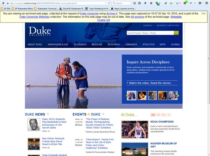 Duke University homepage, 2010