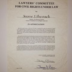 Certificate of appreciation given to Jerome Shestack.