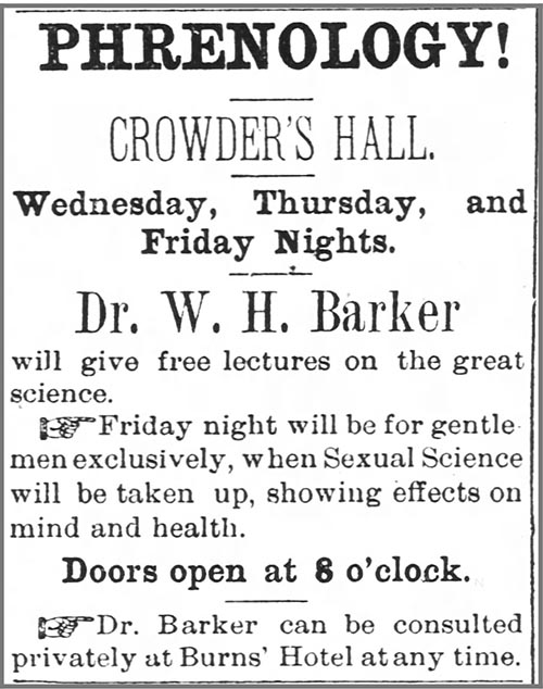 Announcement for Dr. Barker’s lecture in Wadesboro, N.C. in August 1883. 
