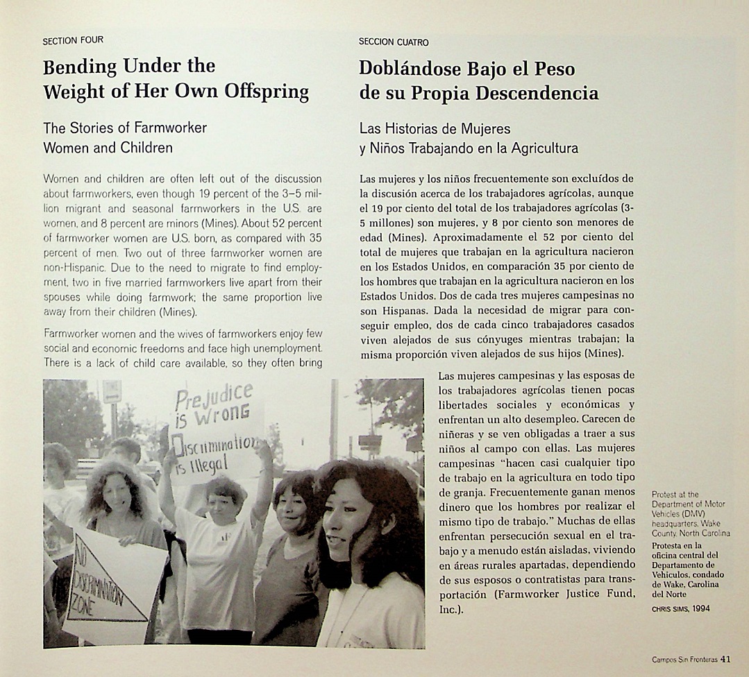 Printed page with photograph of women protesting