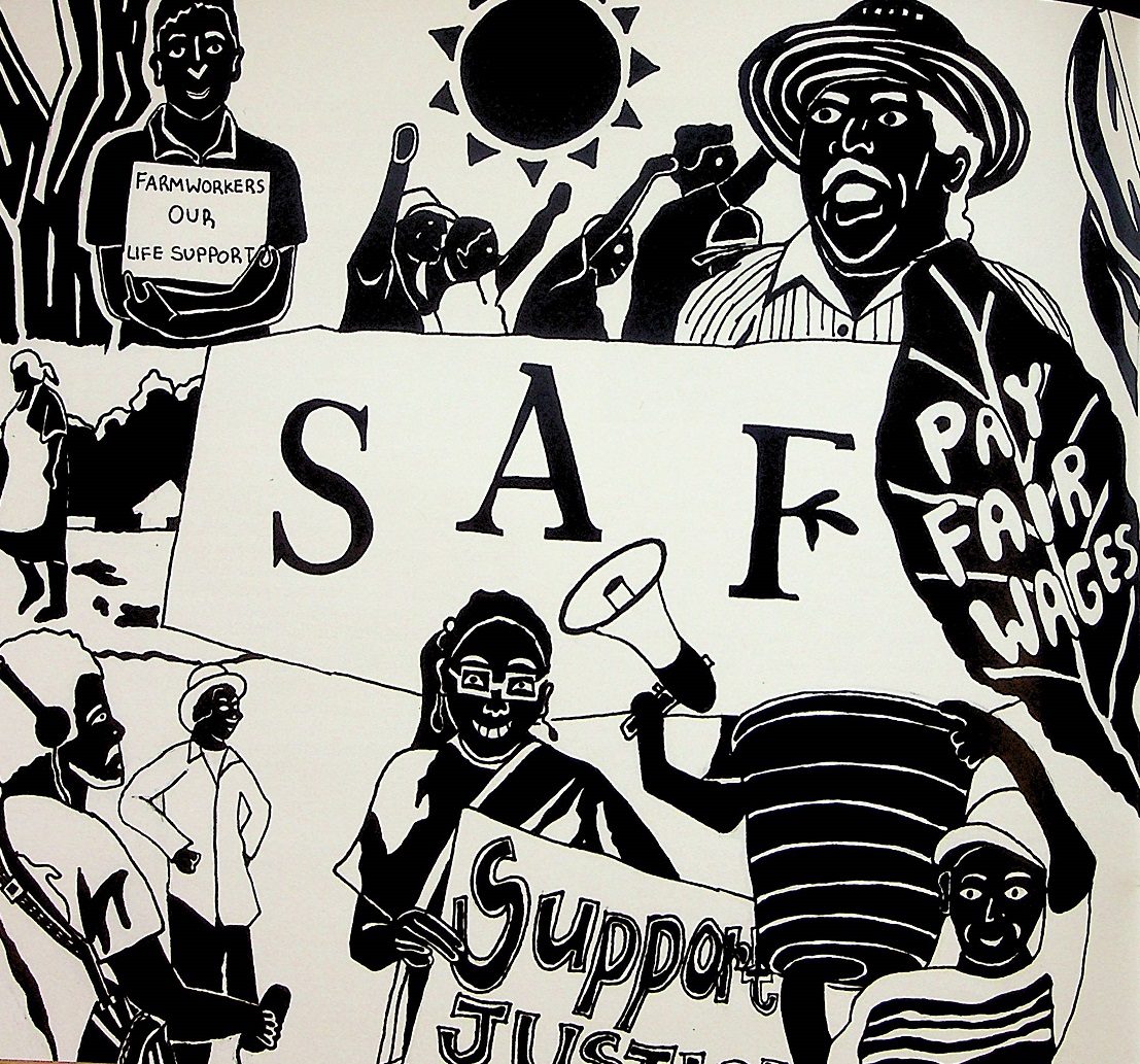 Black and white SAF protest drawing