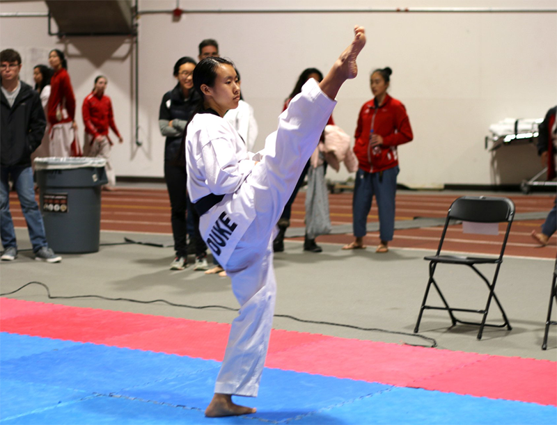 Teresa Mao of Duke Taekwondo competing at Brown University in November 2018