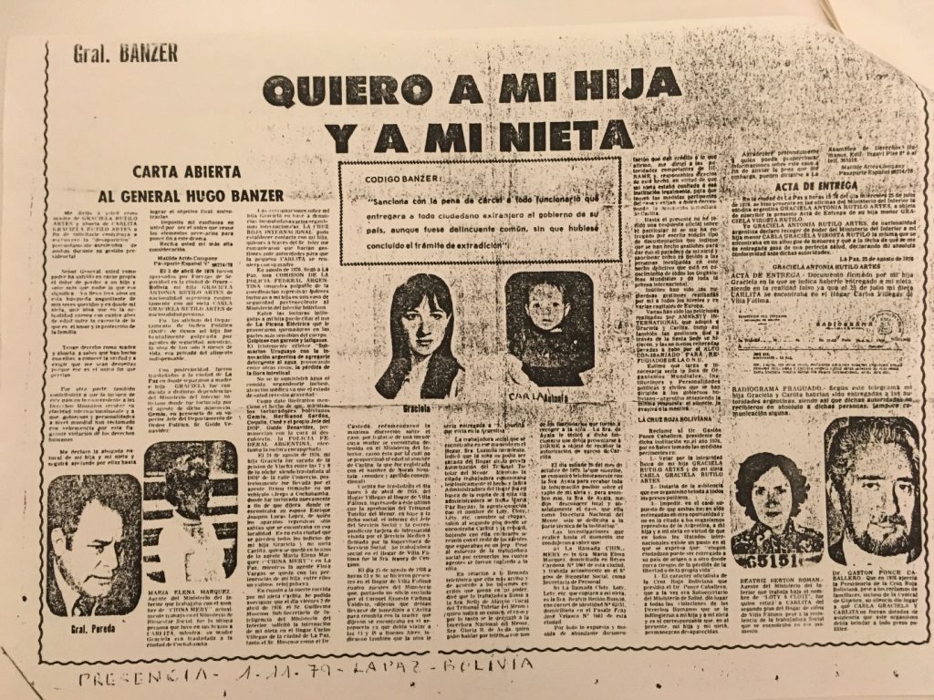 Black and white pamphlet that reads at the top "Quiero a mi hija y a mi nieta." The rest of the page includes columns of text and photographs. 