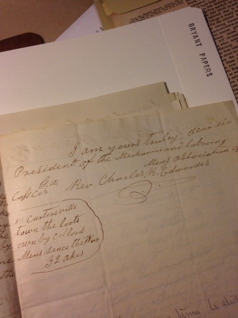 Handwritten letter, signed "I am yours truly dear sire, President of the Mechanics and Laboring Mens Association"