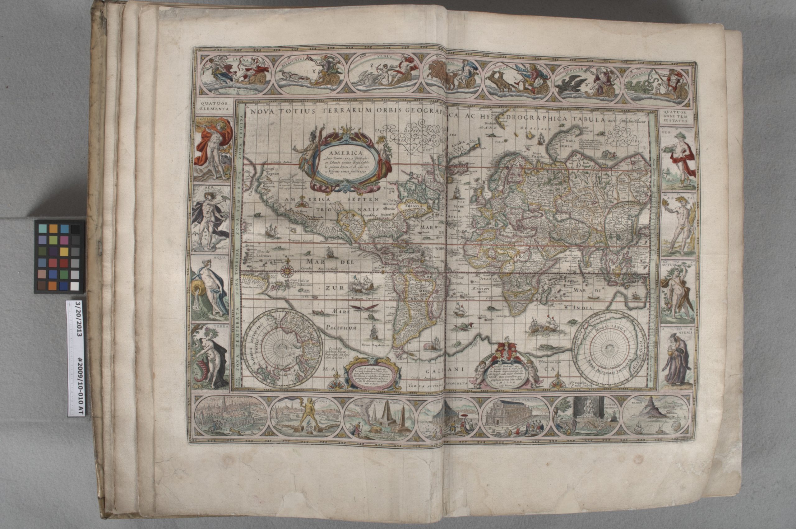 Elaborate printed map showing an early depiction of North and South America