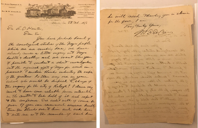Front and back of handwritten letter from DuBois to Hunter. On letterhead from Atlanta University. 