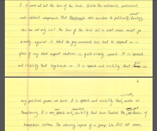 Excerpt of a handwritten draft written on yellow legal pad.