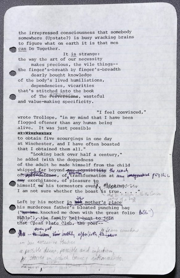 Typed copy of "The Warm Decembers" poem with handwritten revisions done by Eve Sedgwick in black ink and pencil.