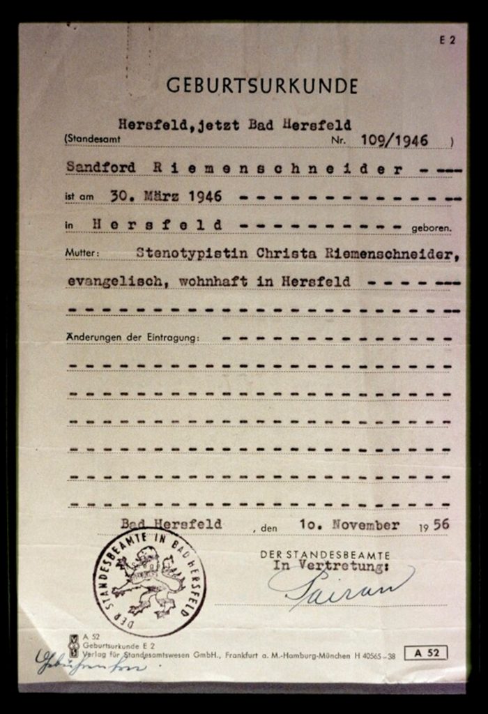 Photo image of a birth certificate document for Sanford Byrd, 1946