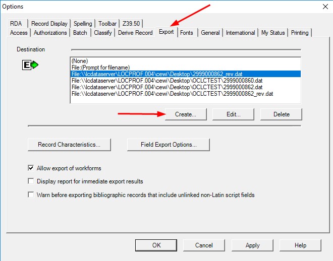 Export of file settings in Connexion