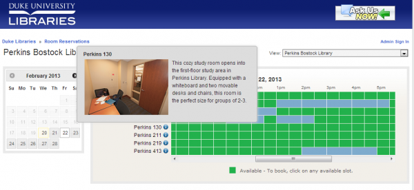 Desktop view of the new room reservation interface. Click on the image to go to the site.