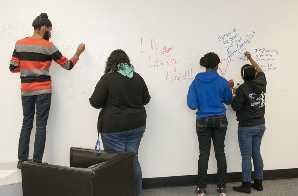 The students were invited to write on the wall outside the Gothic Reading Room and bid farewell to the Libraries.