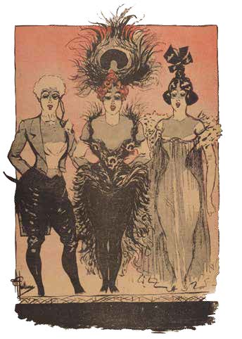 Illustration of cabaret girls by Albert Guillaume from Gil Blas, a Parisian literary periodical published 1879-1914.