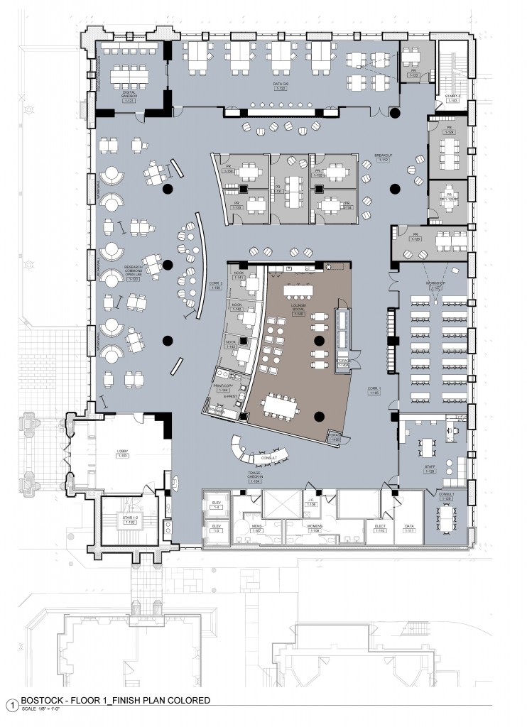 Floor plan of the Research Commons, which will occupy the entire first floor of Bostock Library.