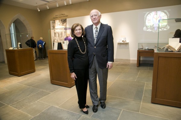 Rubenstein library dedication held Saturday morning October 3, 2015 Bruce and Jerry Chappell pose in the Chappell Family Gallery.