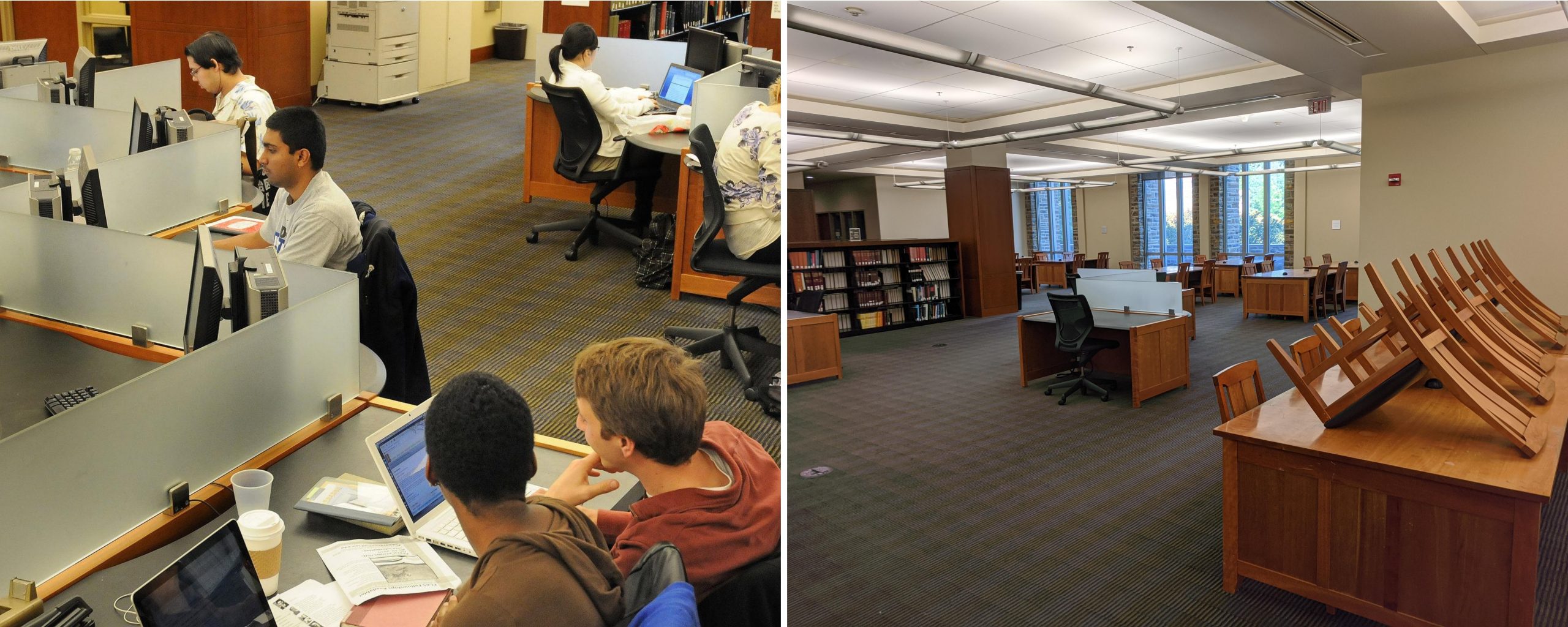 Yet more study areas, Perkins Library, before and after